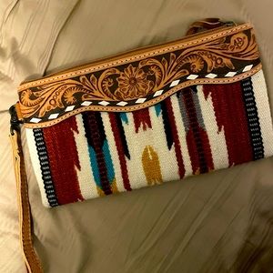 American Darling wristlet, tooled leather